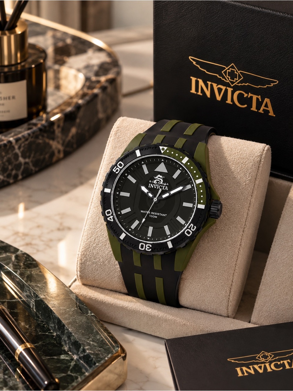 Invicta Subaqua Men’s 44mm Black & Olive Green Watch 70035 NEW IN BOX
